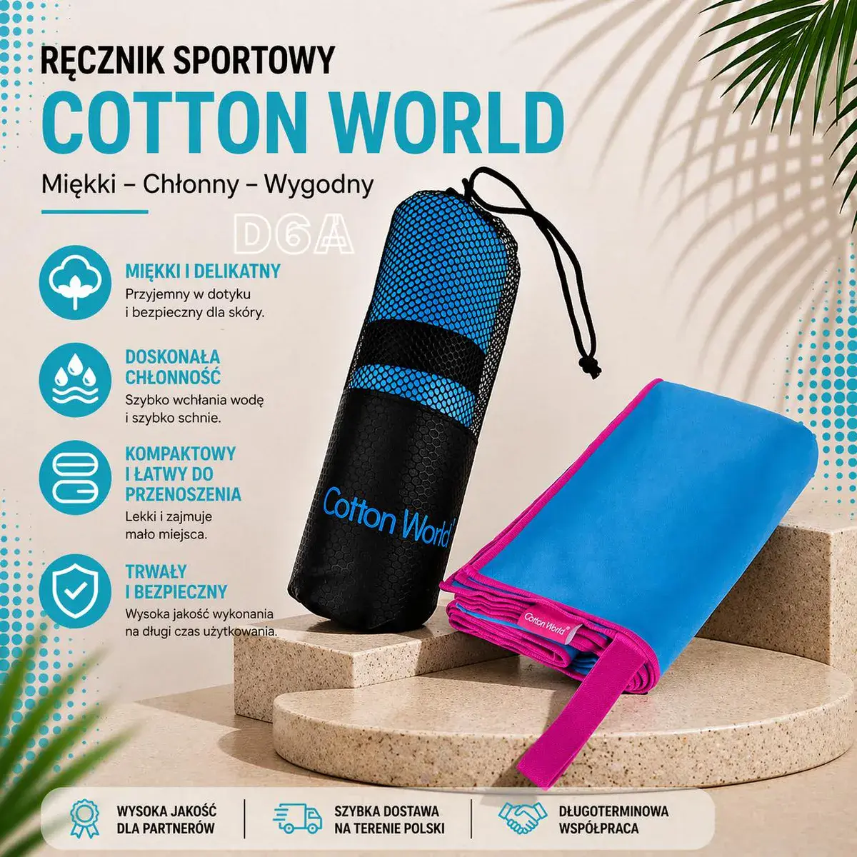 Ręcznik Sportowy Cotton World Niebieski 80x150cm