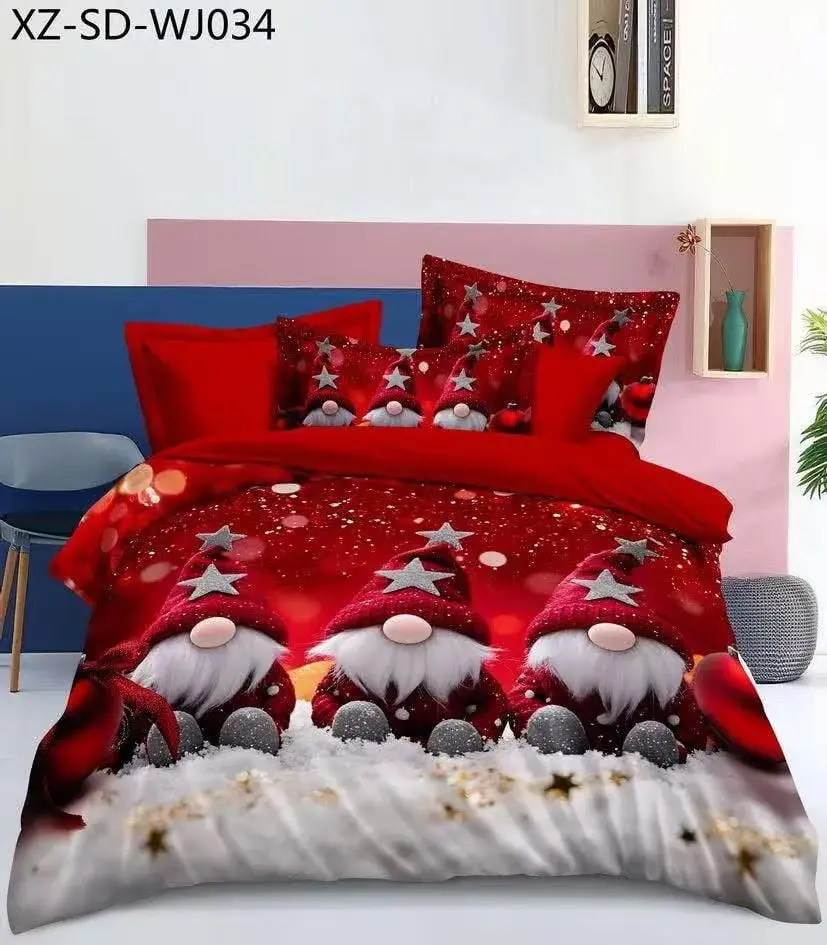 Zestaw pościeli świąteczny z gnomami bawełna satyna 3cz 160/200