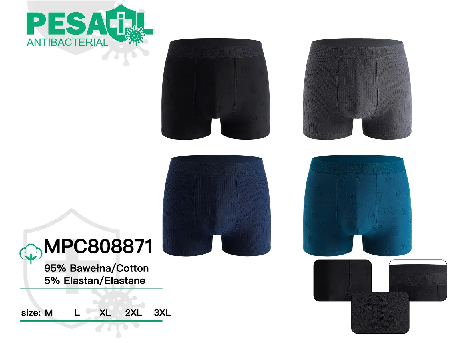 Bokserki męskie Pesaro antybakteryjne L-XXL 95% bawełna