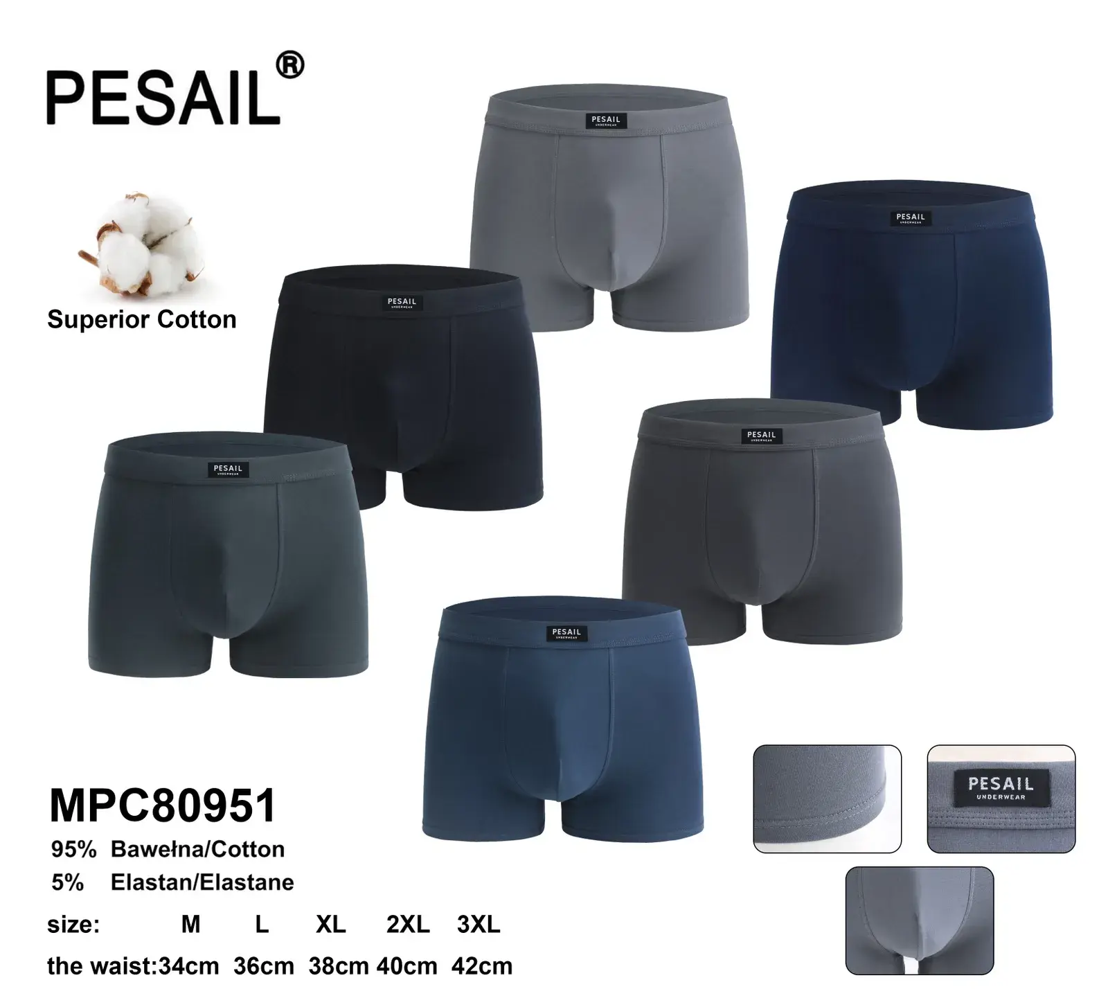 Bokserki męskie PESASAIL 95% Bawełna S-XXL
