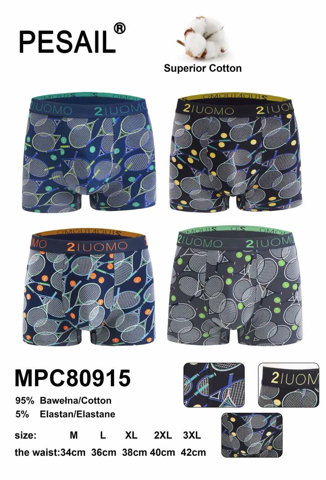 Bokserki męskie 2UOMO Superior Cotton wzór tenisowy M-3XL