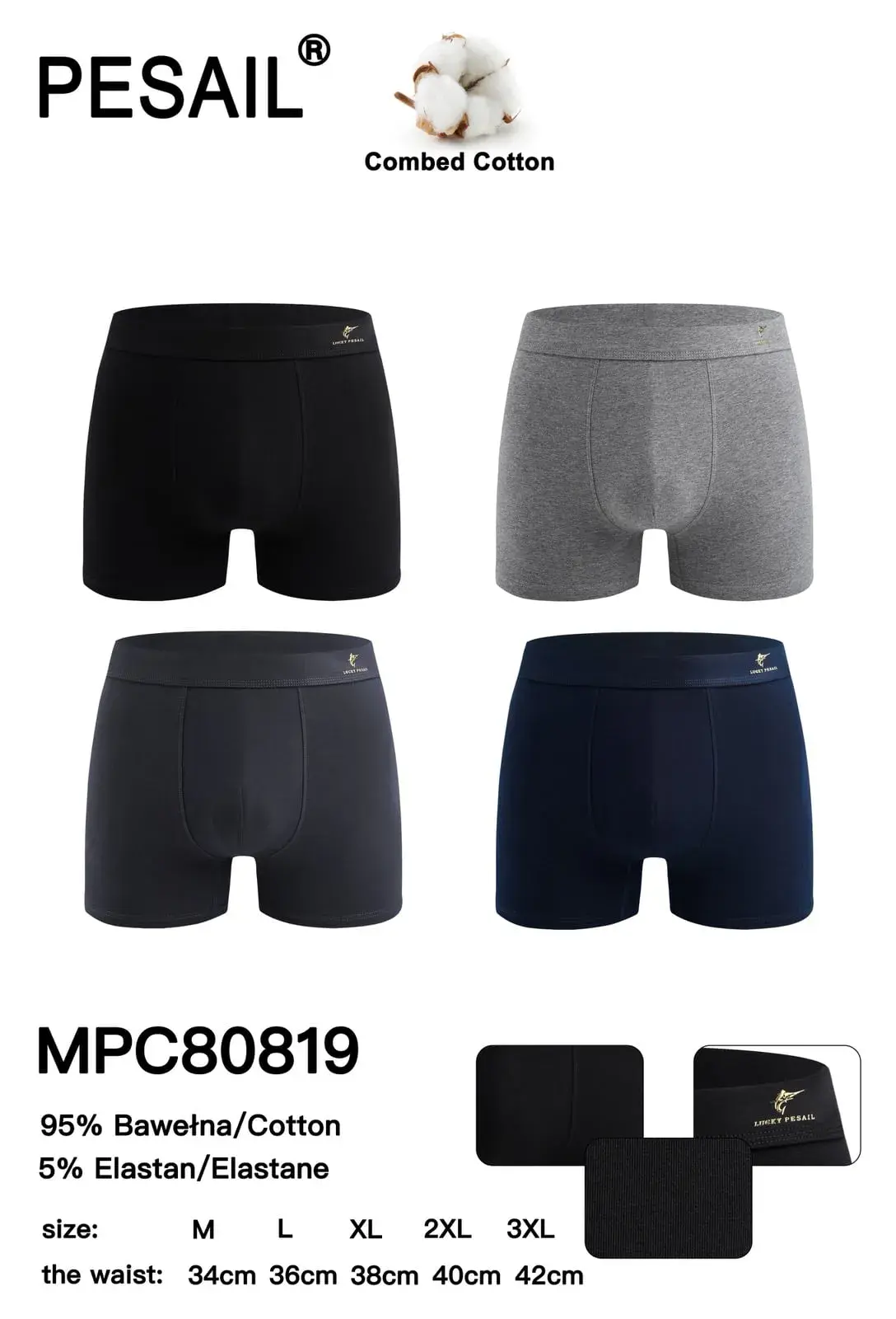 Bokserki męskie PESASAIL 95% bawełna 5% elastan X-L-XL