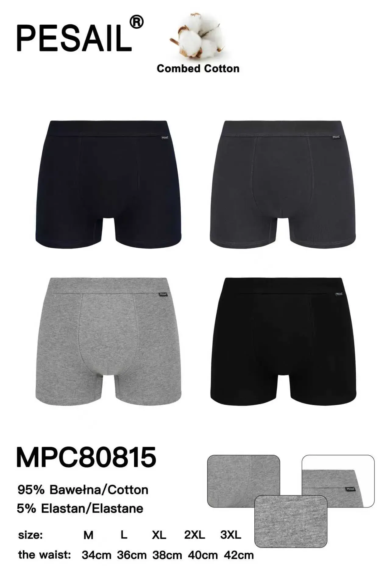 Bokserki męskie PESASAIL bawełna 95% S-XXL MPC80815