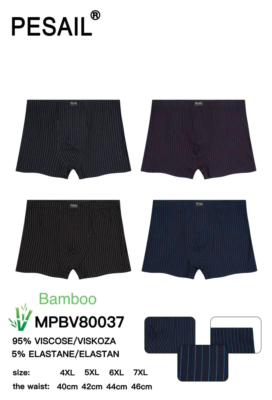 Bokserki męskie Pesmsail MPBV0037 bambusowe 4XL-7XL