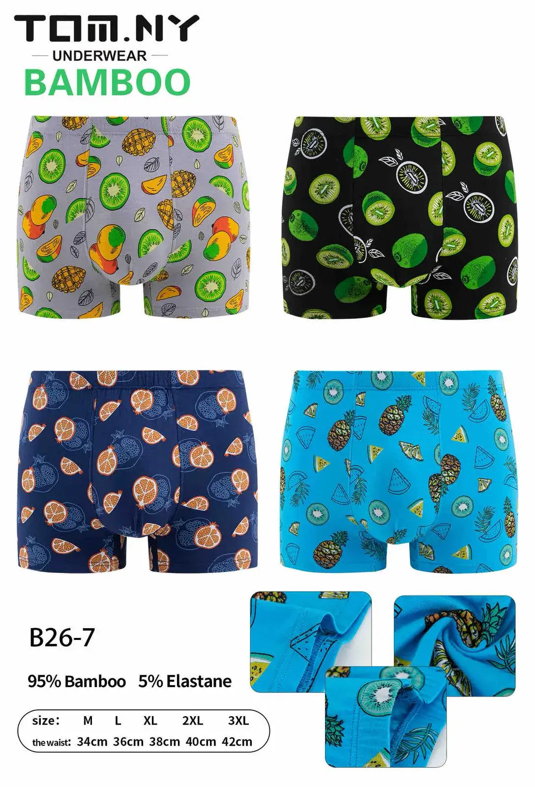 Bokserki męskie bambusowe B26-7 wzory owocowe M-3XL