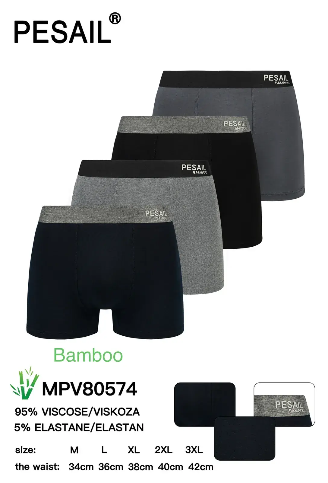 Bokserki męskie Pesail Bamboo XL 5 szt. MPV80574