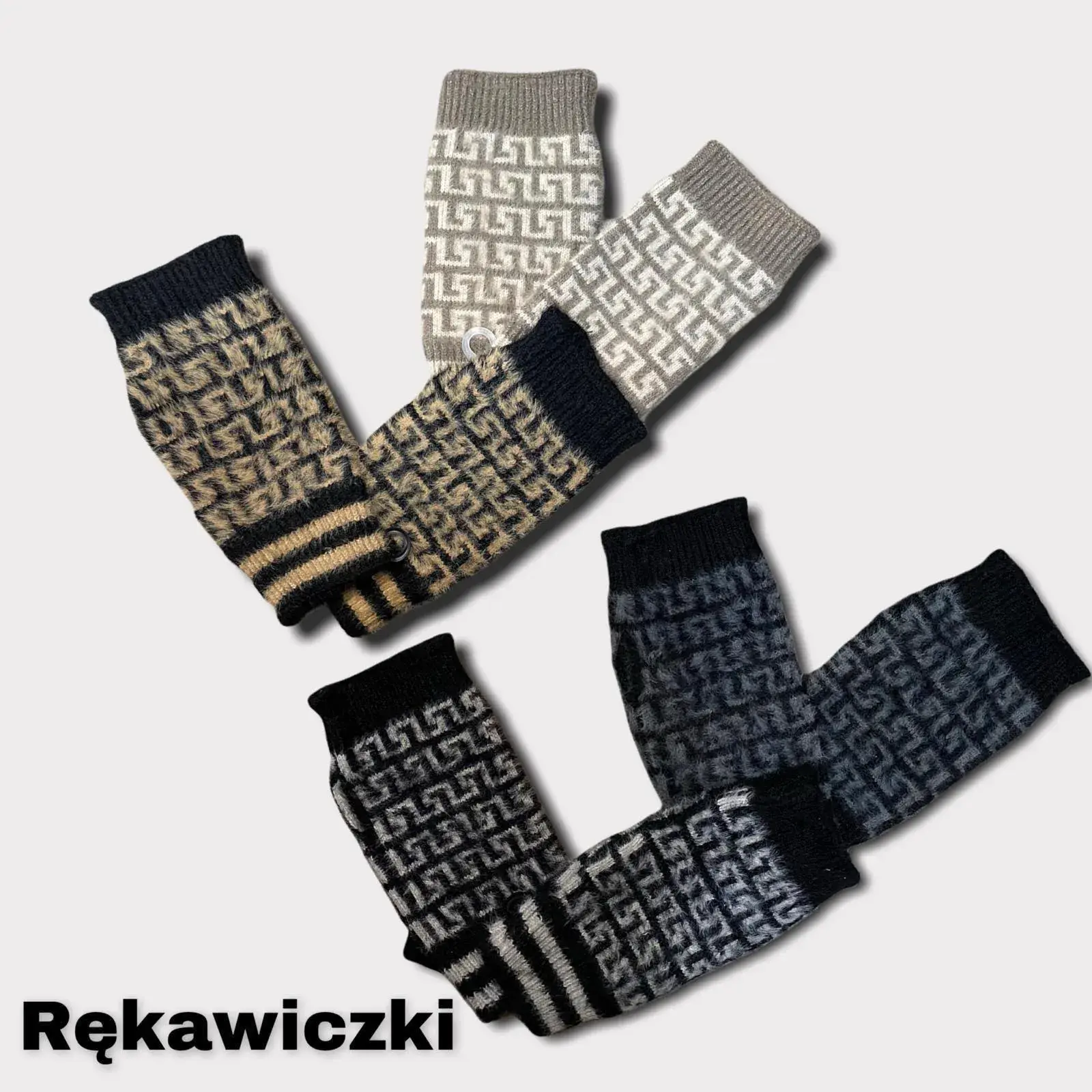 Rękawiczki damskie na rękę z wzorem etnicznym