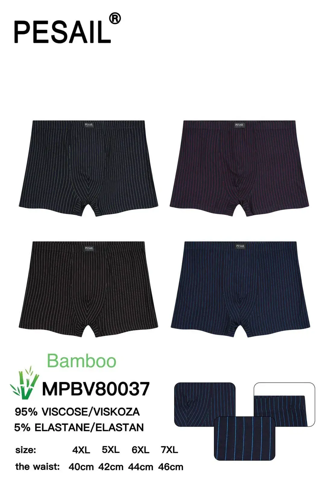 Bokserki męskie Pesmsail MPBV0037 bambusowe 5XL-7XL
