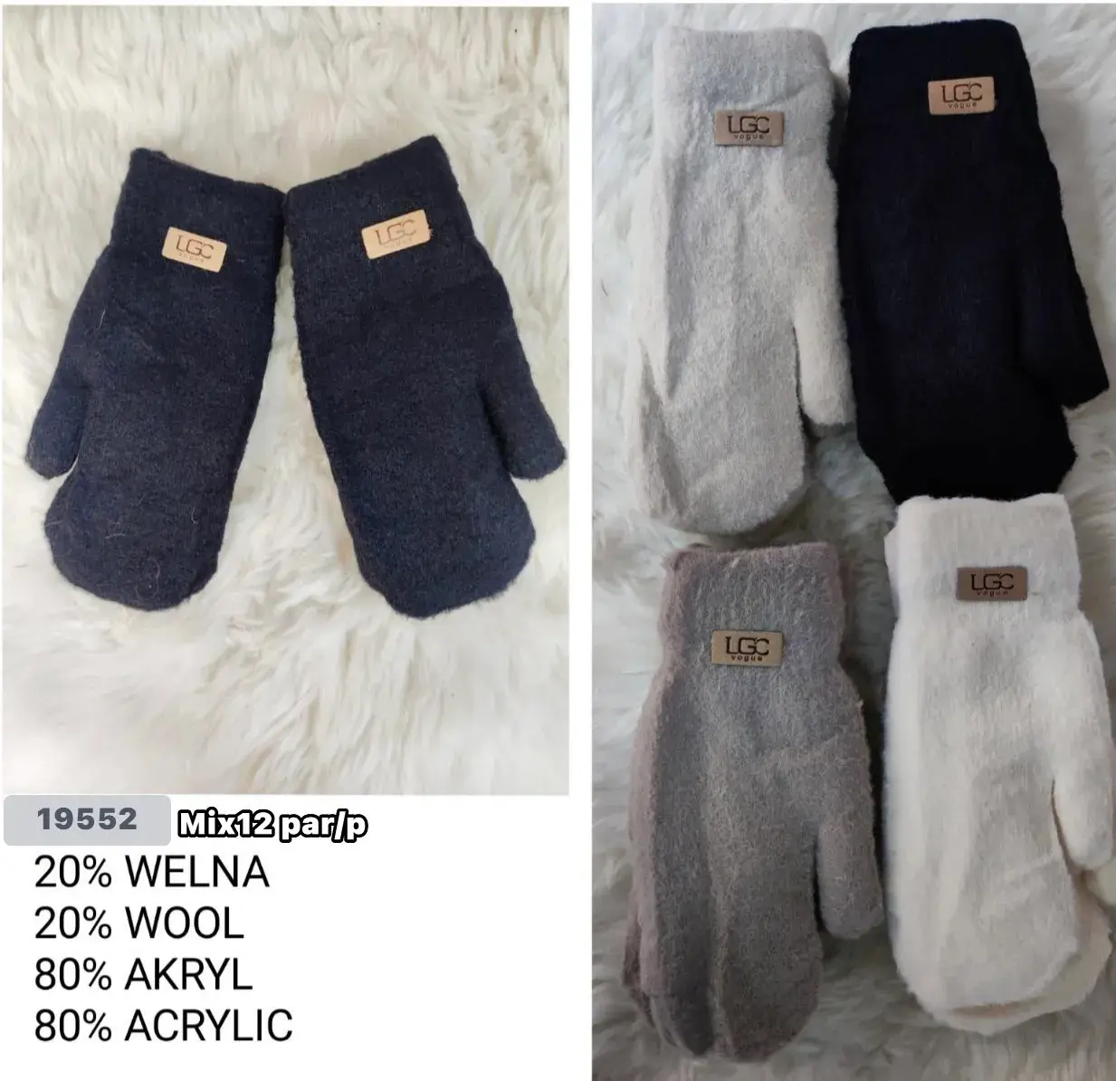 Rękawiczki damskie UGG 20% wełna 80% akryl mix par L/XL