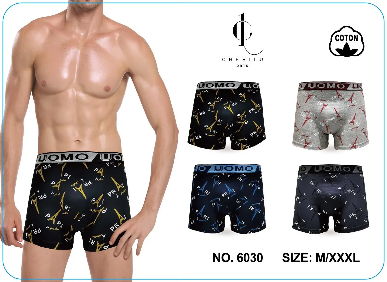 Bokserki męskie UOMO 100% bawełna wzór Paryż M/XXL nr 6030