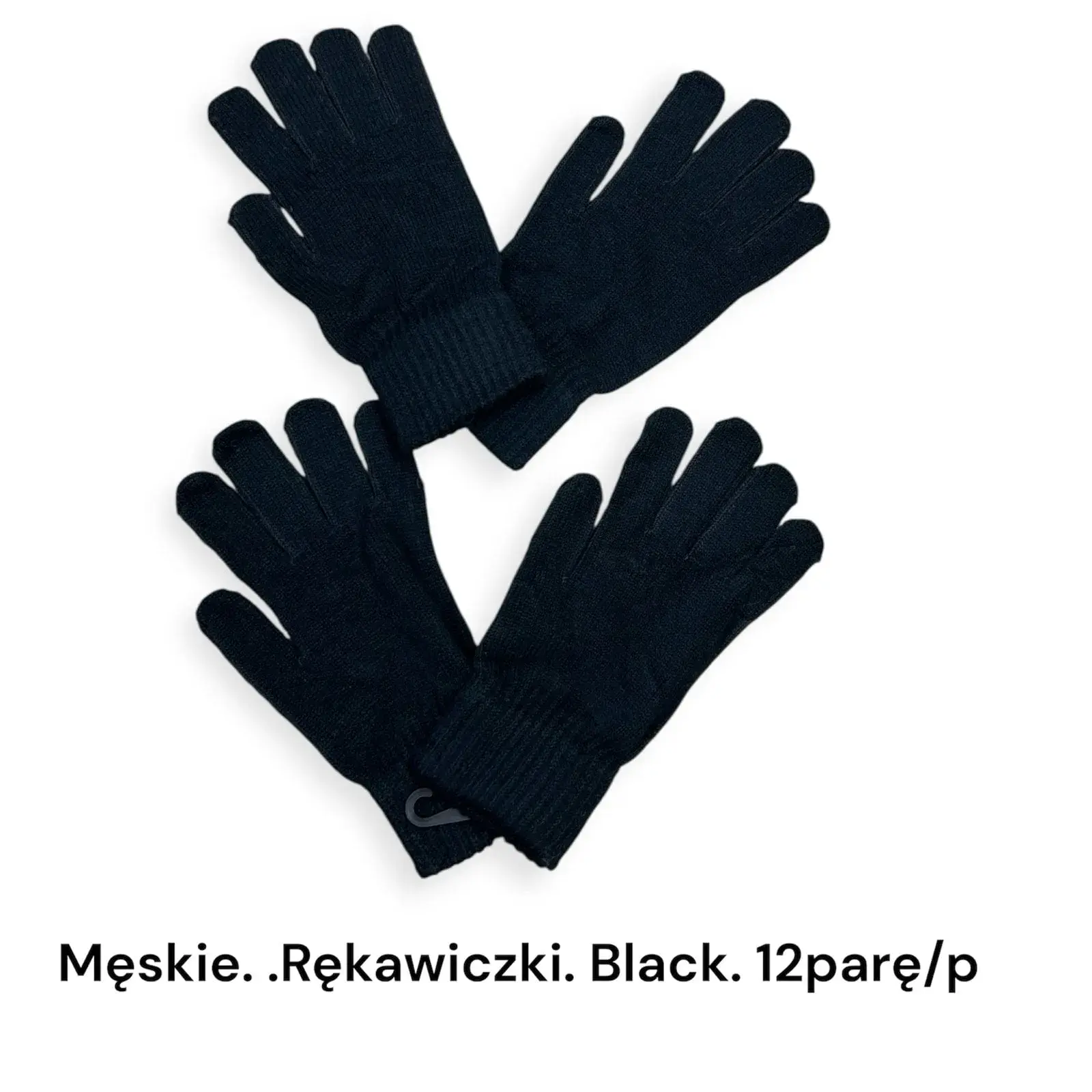 Rękawiczki damskie czarne dzianinowe, 12 szt/opak.