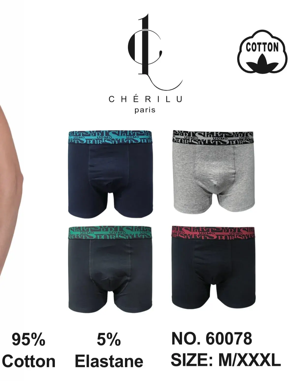 Bokserki męskie Cherilulu bawełna 95% M/XXL/XXXL NO.60078