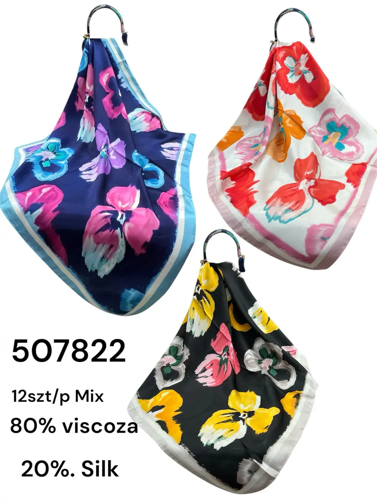 Chusta damska 2 szt/pak. Mix kwiatowy 80% wiskoza 20% jedwab