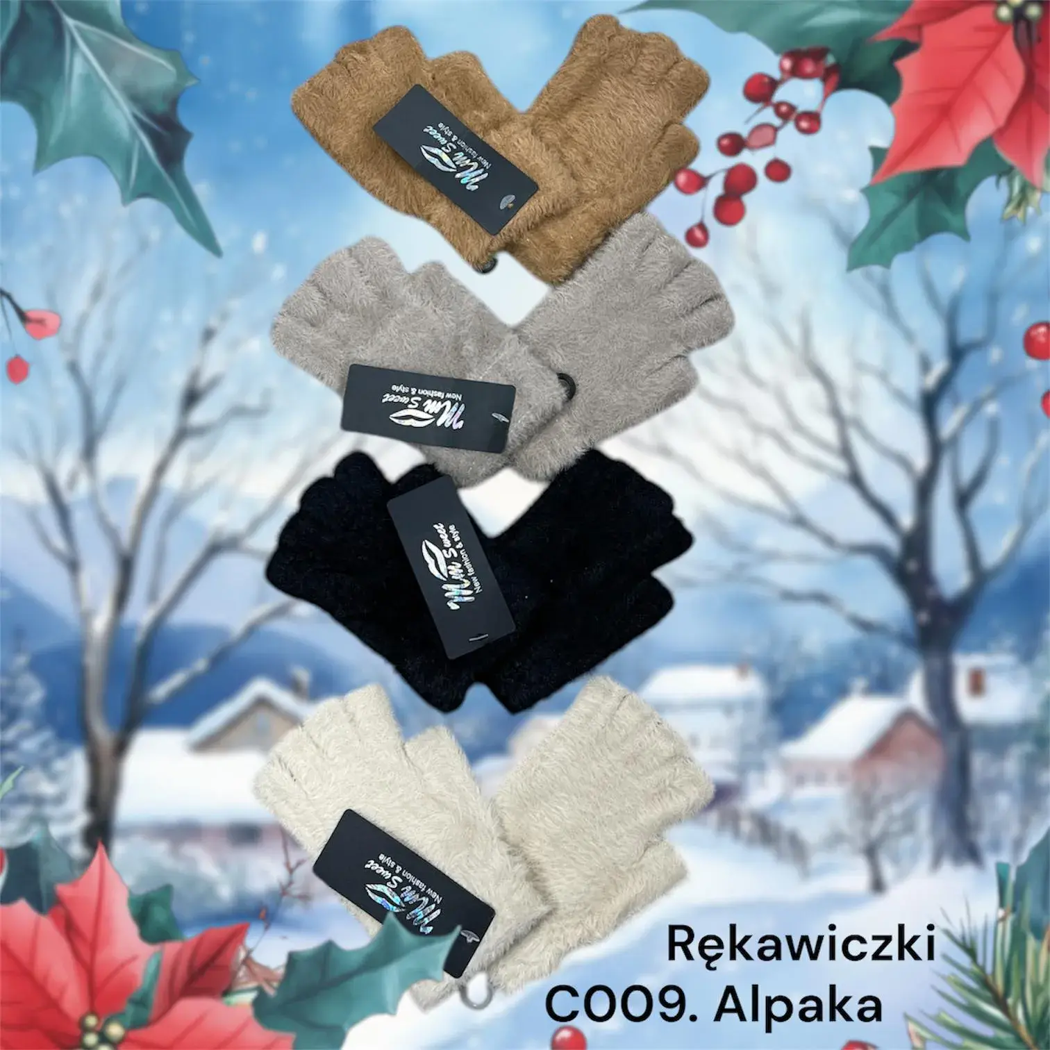 Rękawiczki damskie bez palców Alpaka C009, 6 kolorów