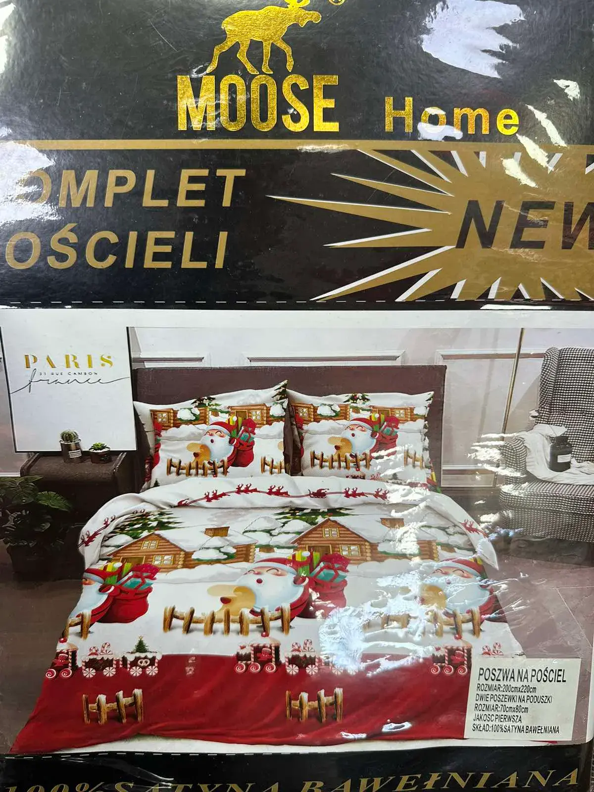 Komplet Pościeli 3el. Moose Home 200/220 Bożonarodzeniowy