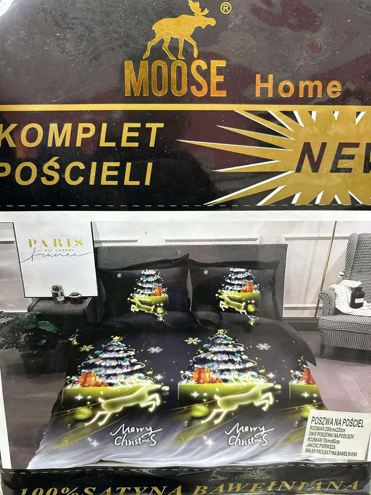 Komplet Pościeli 3CZ 200/220 Moose Home 100% Satyna Bawełniana
