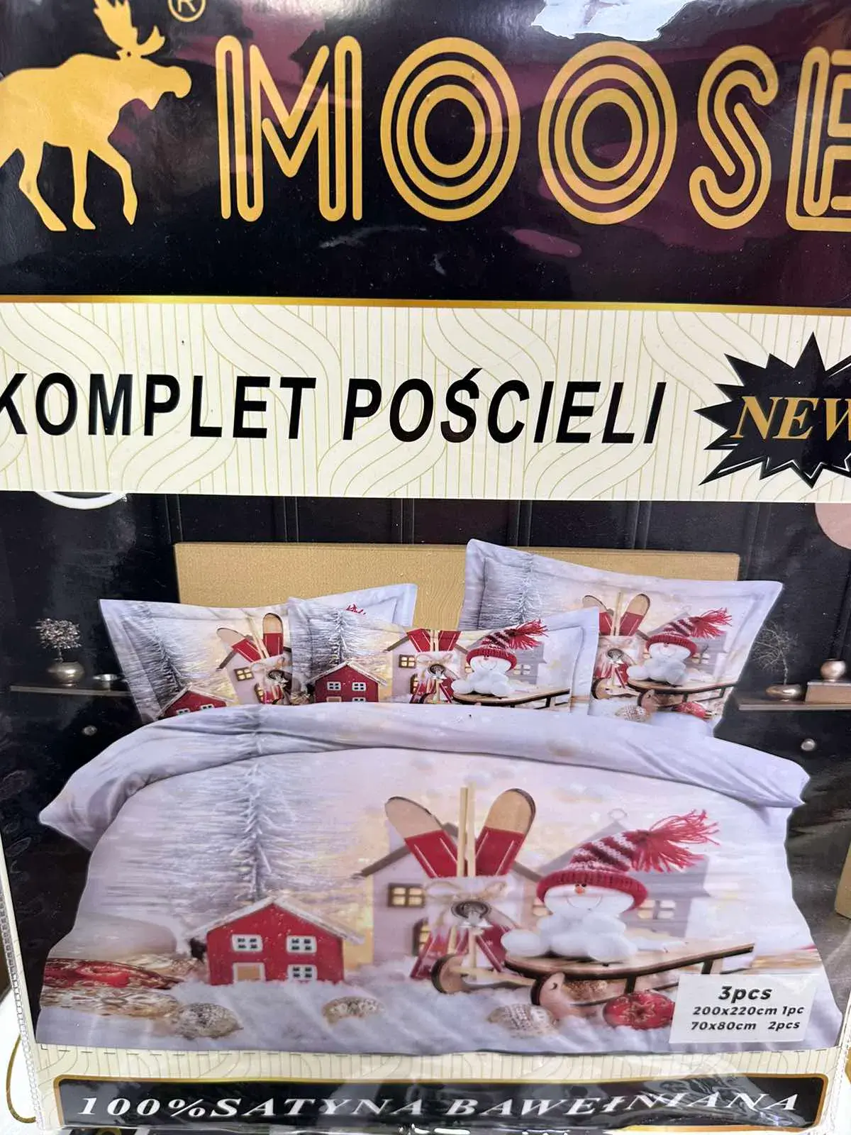 Komplet Pościeli 3cz 200/220 Moose 100% Satyna Bawełniana