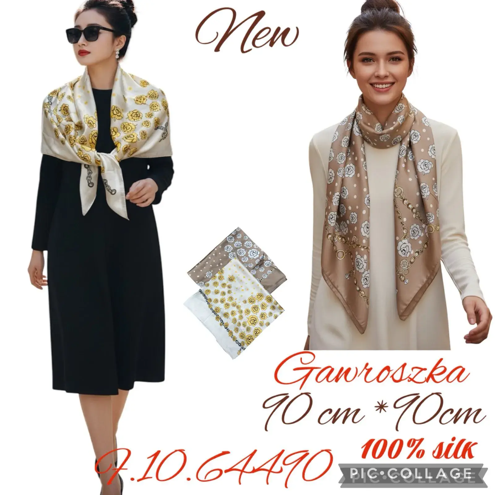 Chusta damska jedwabna 100% 70x70 cm Gawroska