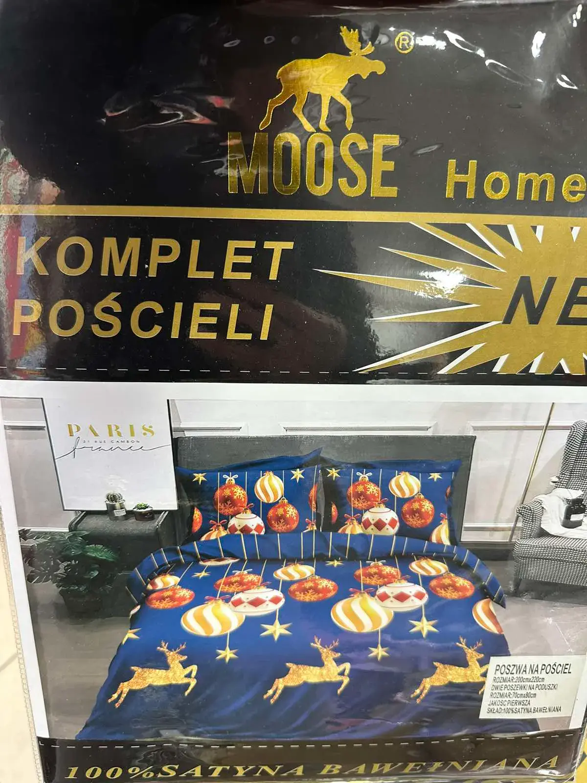 Komplet Pościeli 3CZ 200/220 Moose Paris 100% Satyna Bawełniana