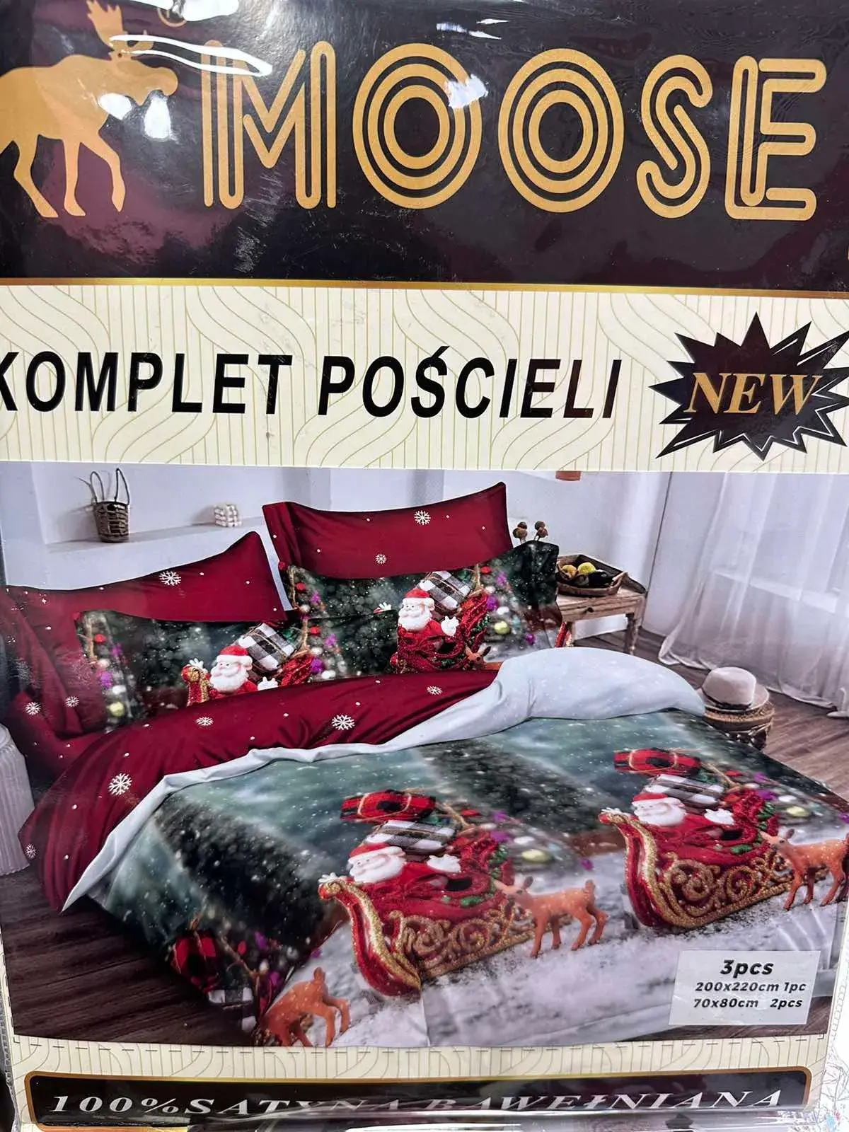 Komplet Pościeli 3CZ Moose 200/220 100% Satyna