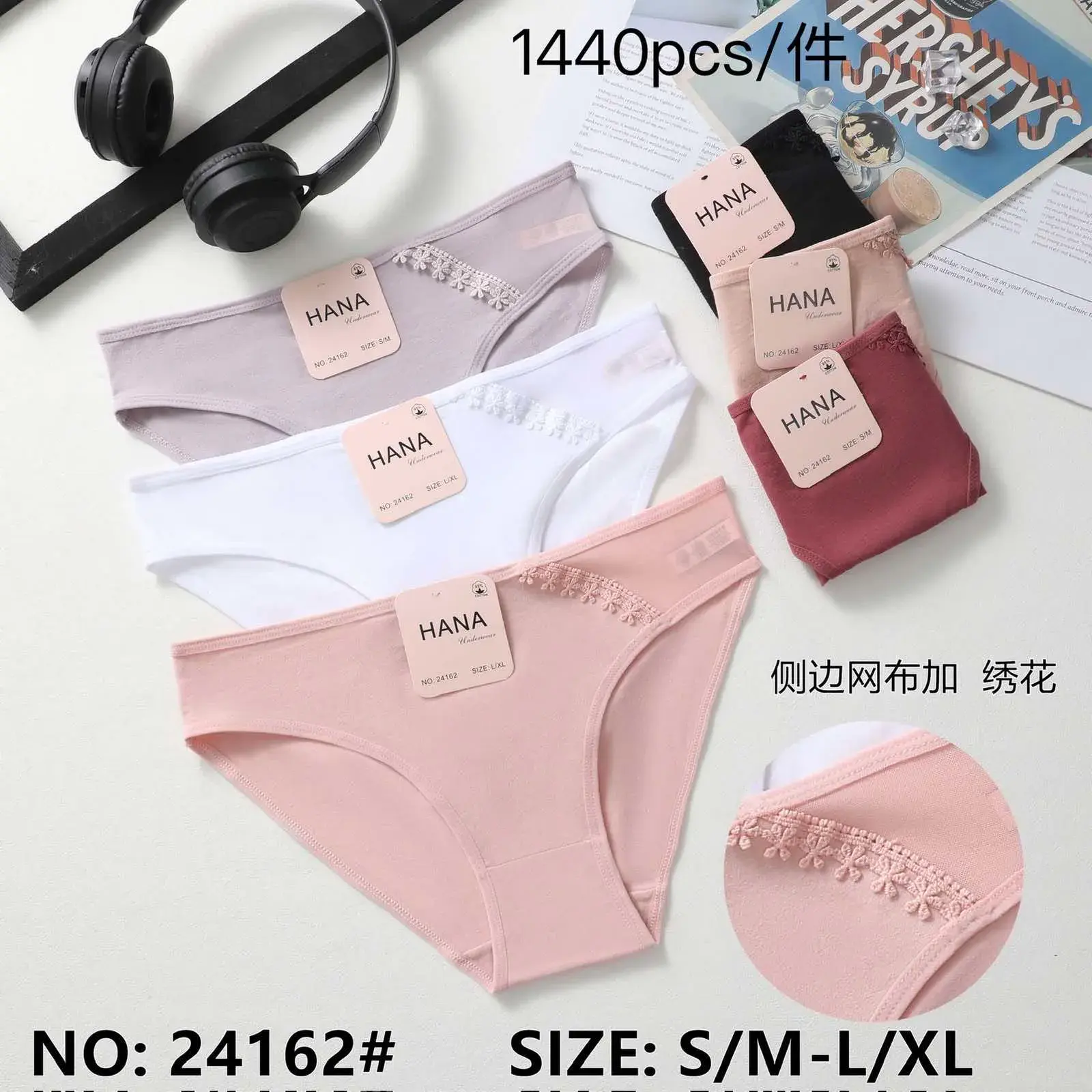 Majtki damskie HANA 1440pcs/set S/M-L/XL różowe szare białe
