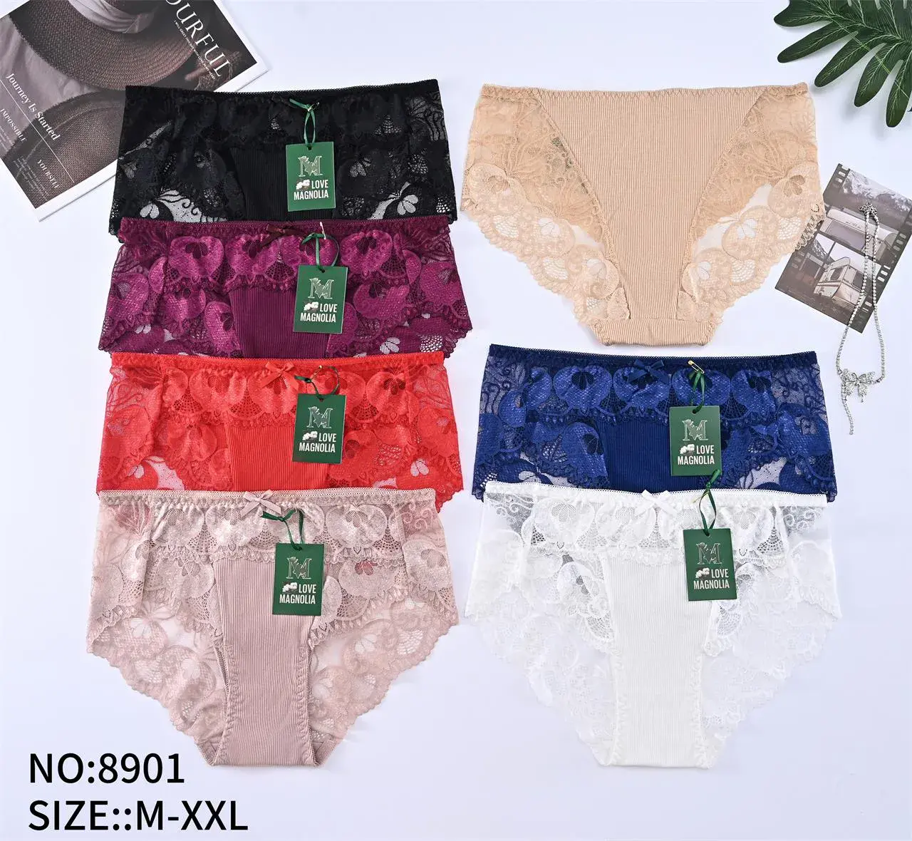 Majtki damskie koronkowe M-XXL NO.8901, 6 kolorów