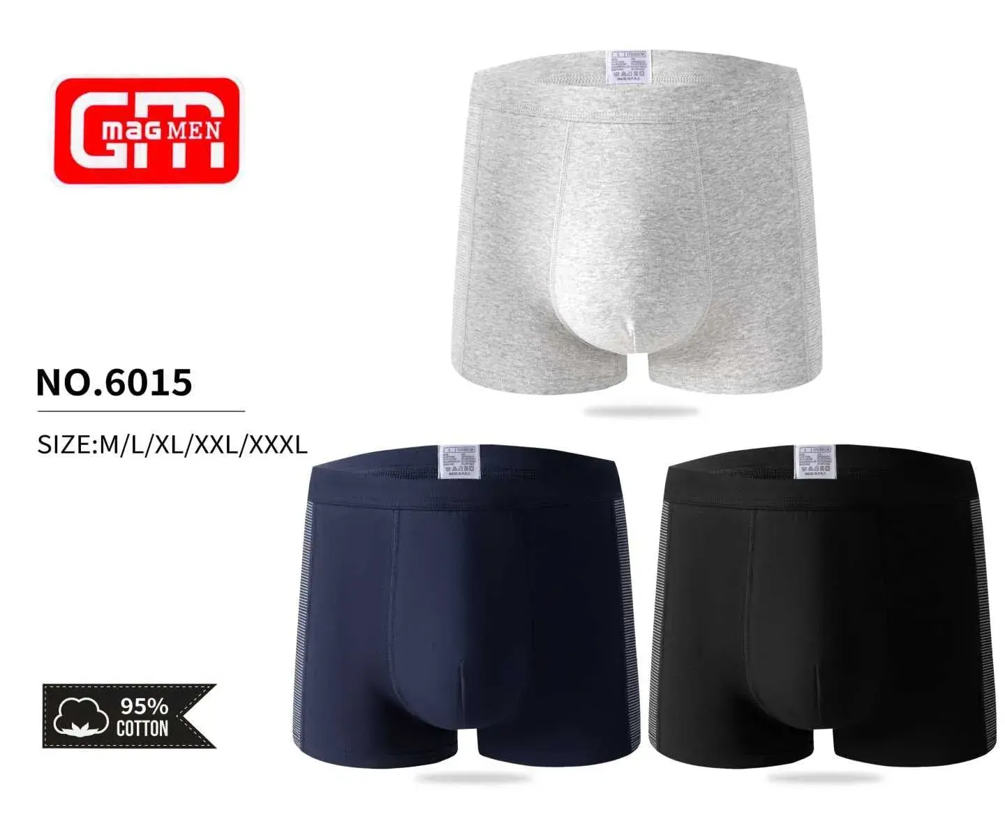 Bokserki męskie GMEN NO.6015 S/M/L/XL/XXL/3XL szary/czarny/granatowy