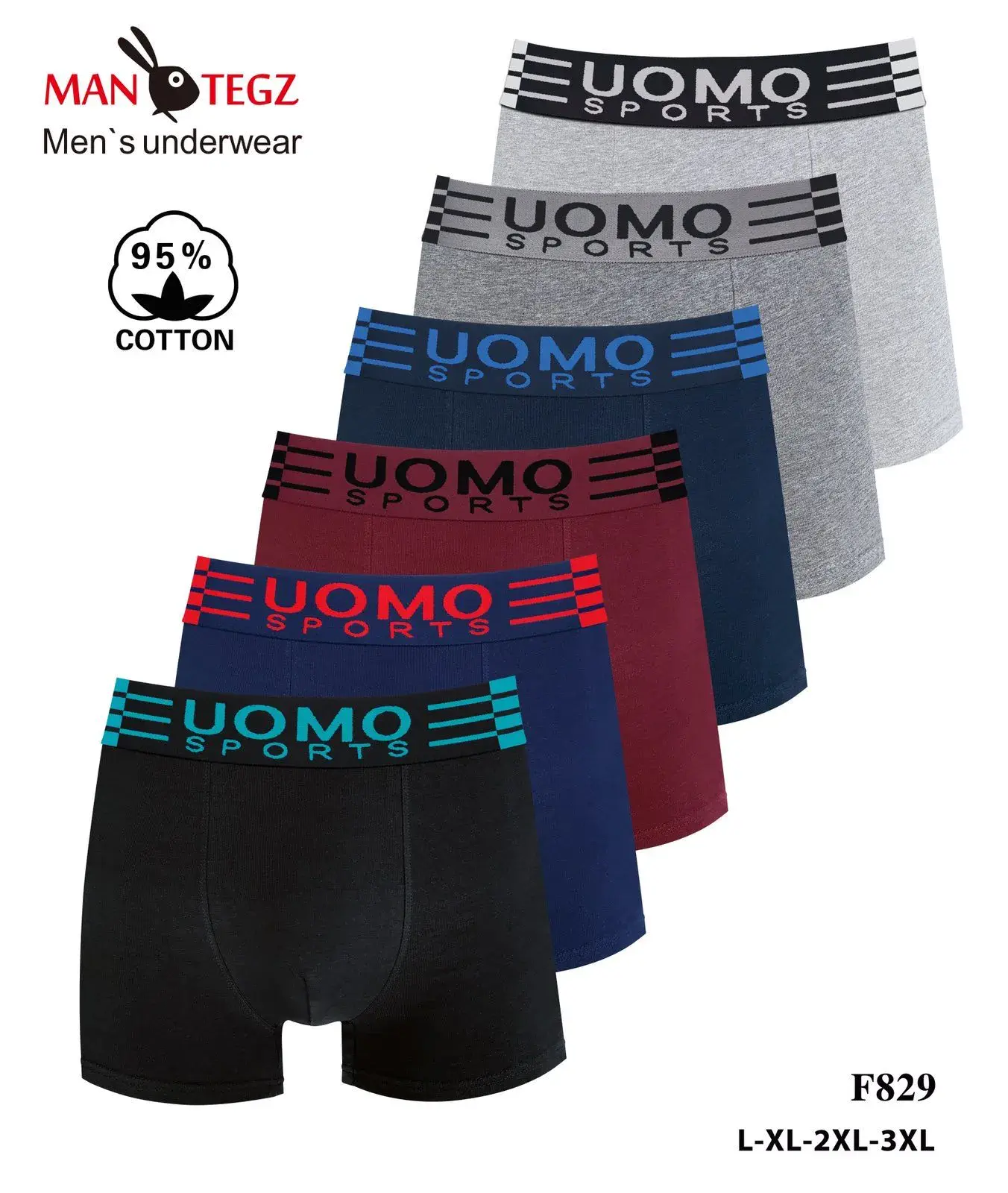 Bokserki męskie UOMOMO Sports 95% bawełna L-XL-XXL-3XL