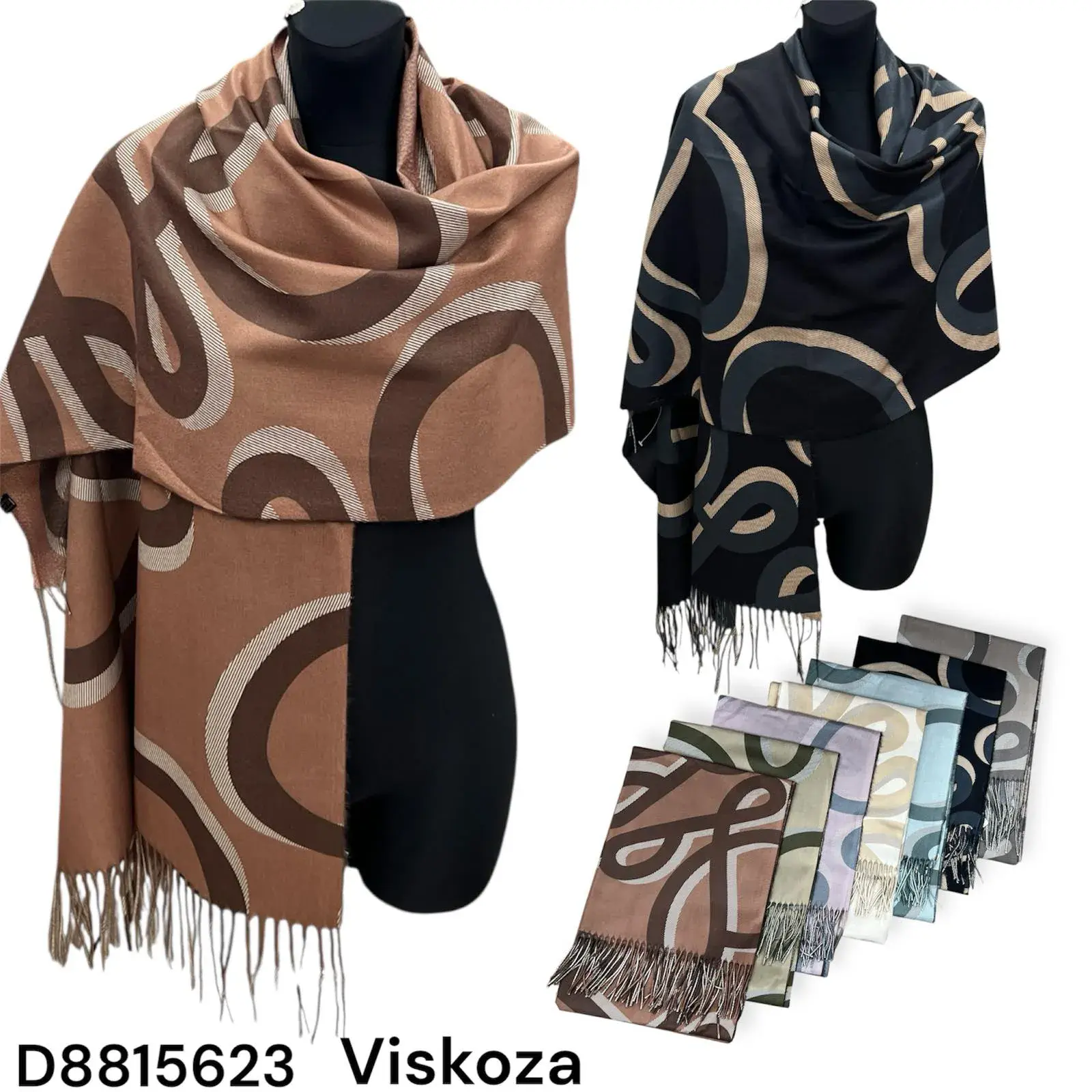 Szalik damski wiskoza wzór geometryczny koła D8815623 12szt