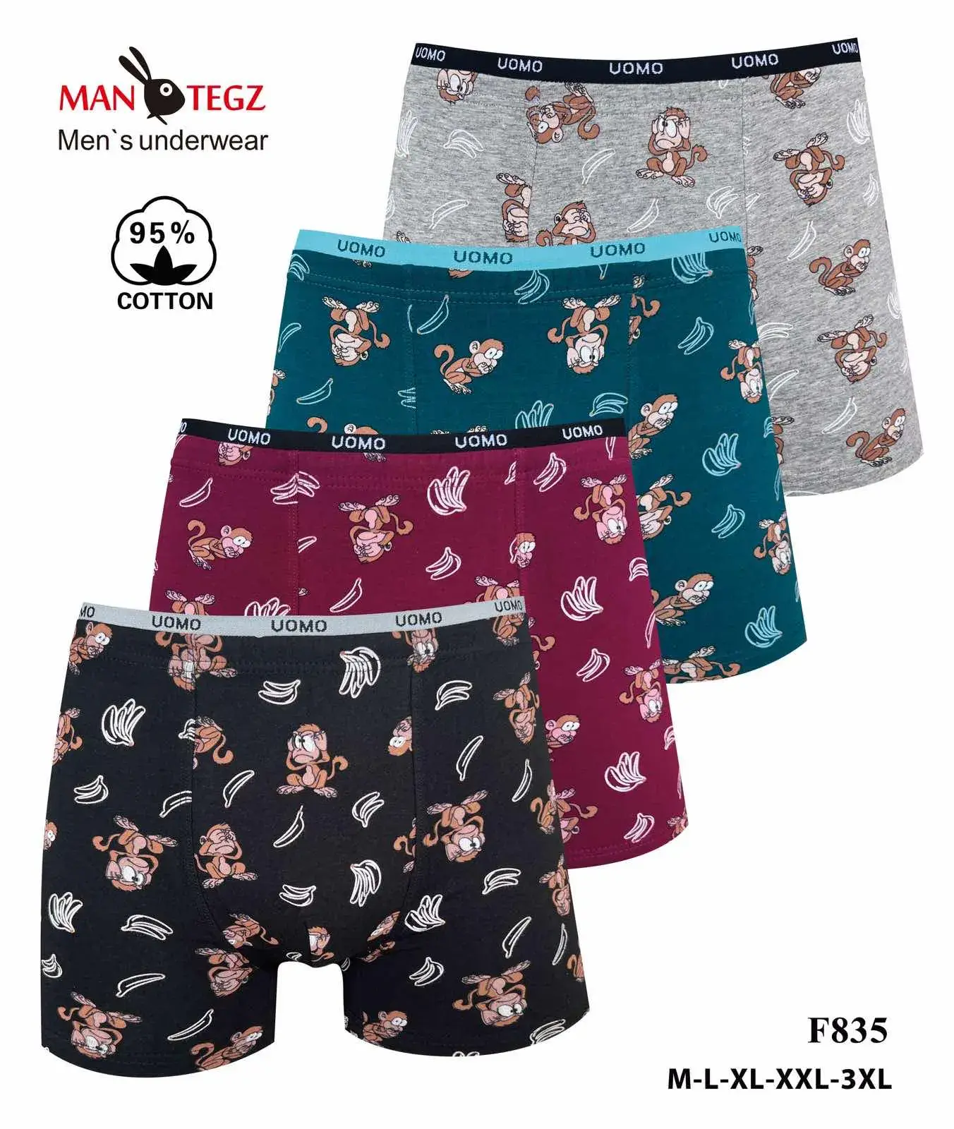 Bokserki męskie UMO z małpkami 95% bawełna M-L-XL-XXL F835