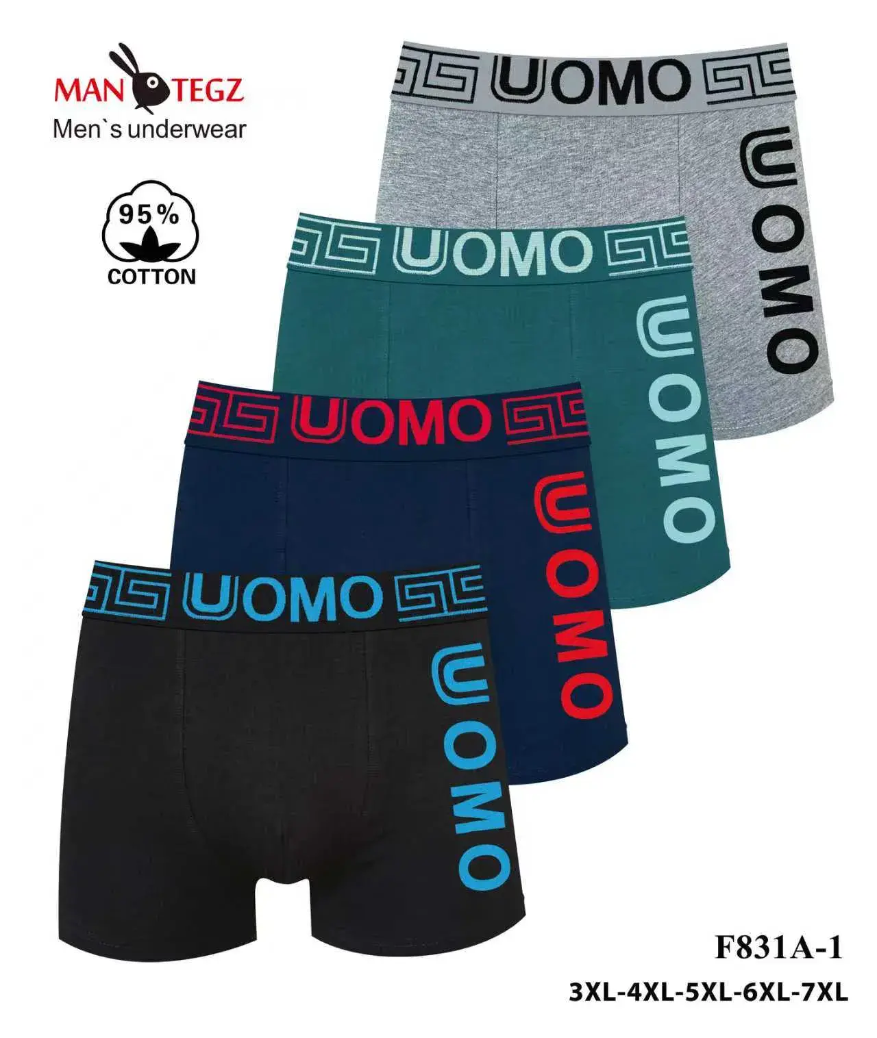 Bokserki męskie UOMO 4 szt. XL-XXL 95% bawełna F831A-1