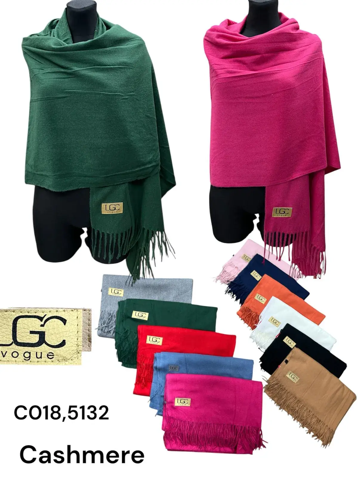 SZALIK DAMSKI LGC Vogue Cashmere z frędzlami - mix kolorów 12szt