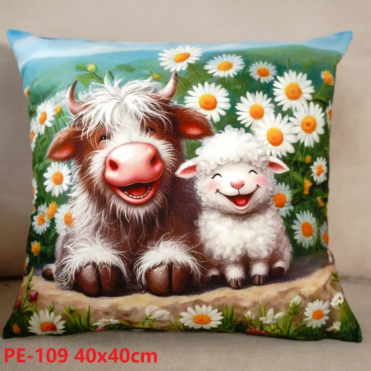 Poszewka Wielkanocowa 40x40 cm PE-109 z krową i jagnięciem