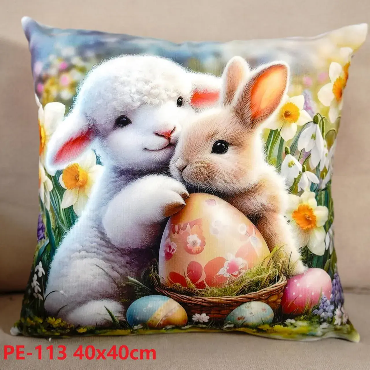Poszewka Wielkanocna 40x40 cm z barankiem i królikiem