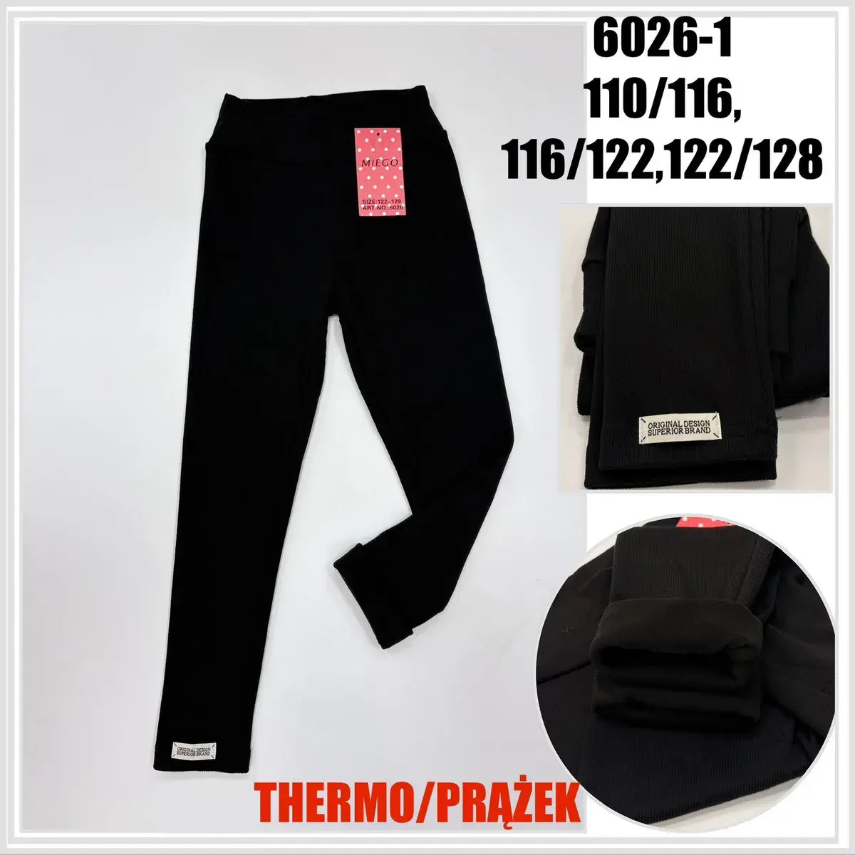 Legginsy dziecięce czarne prążkowane termo 110-128