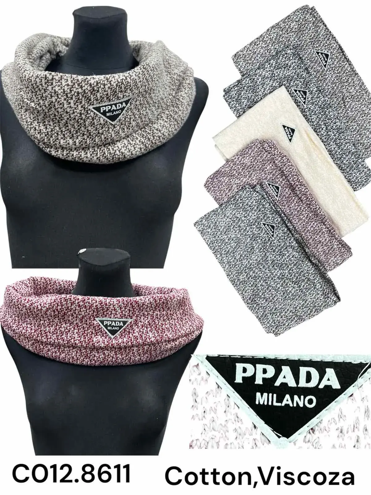 Szalik damski komin dzianinowy PPADA MILANO bawełna wiskoza 12szt