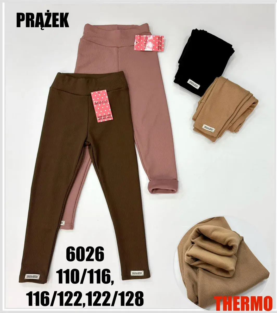 Legginsy dziecięce prążkowane termo 110-128 cm mix kolorów