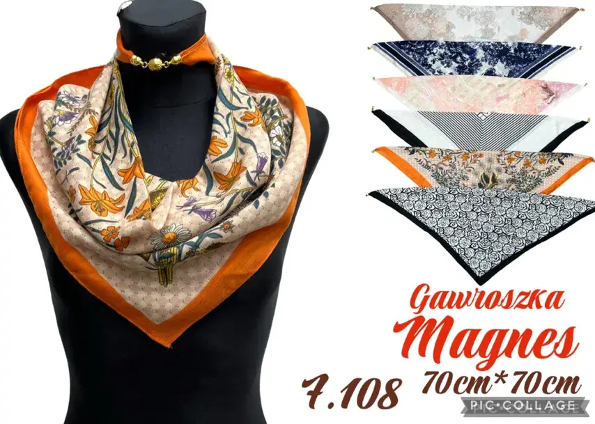 Chusta Damska Kwiatowa Gawsroszka Magnes 70x70cm