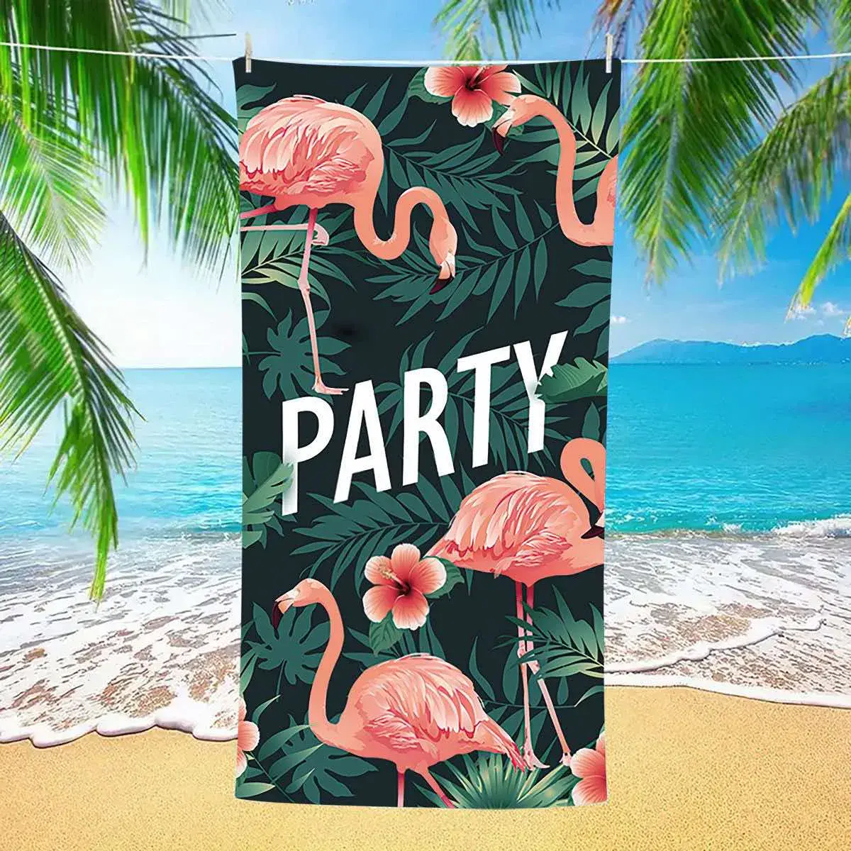 Ręcznik plażowy z mikrofibry 70x140 cm z motywem flamingów