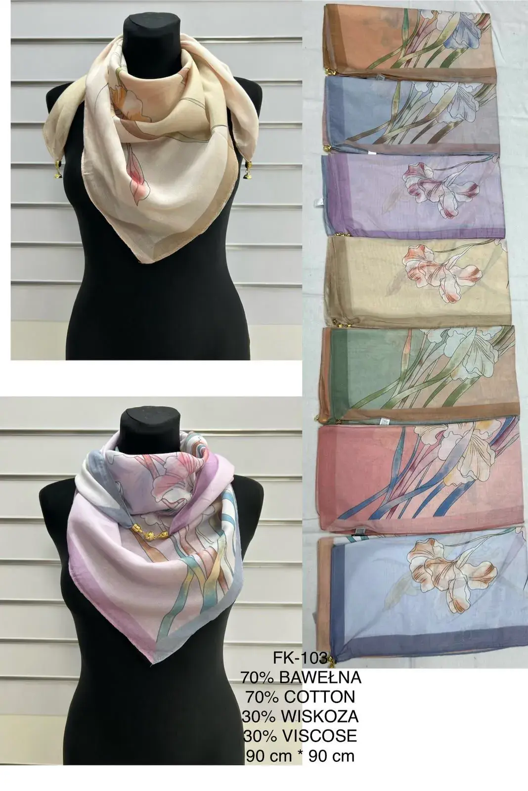 Chusta Damska Kwiatowa 70% Wiskoza 90x90 cm FK-102