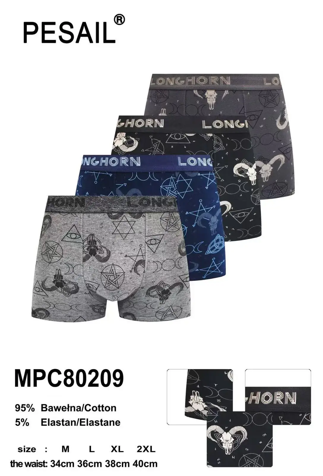 Bokserki męskie Pesail Longhorn 95% bawełna XL-XXL