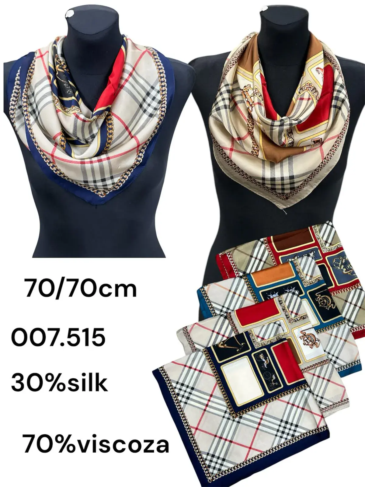 Szalik damski apaszka 70x70cm 30% jedwab wzór łańcuchy