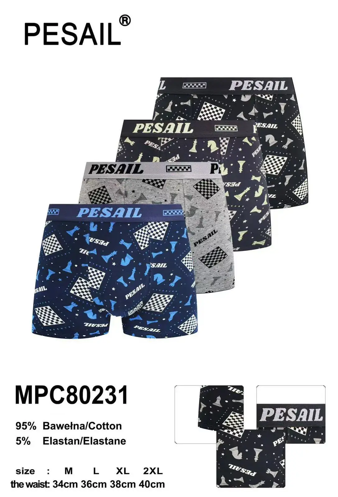 Bokserki męskie Pesail 95% bawełna, wzory XL-XXL