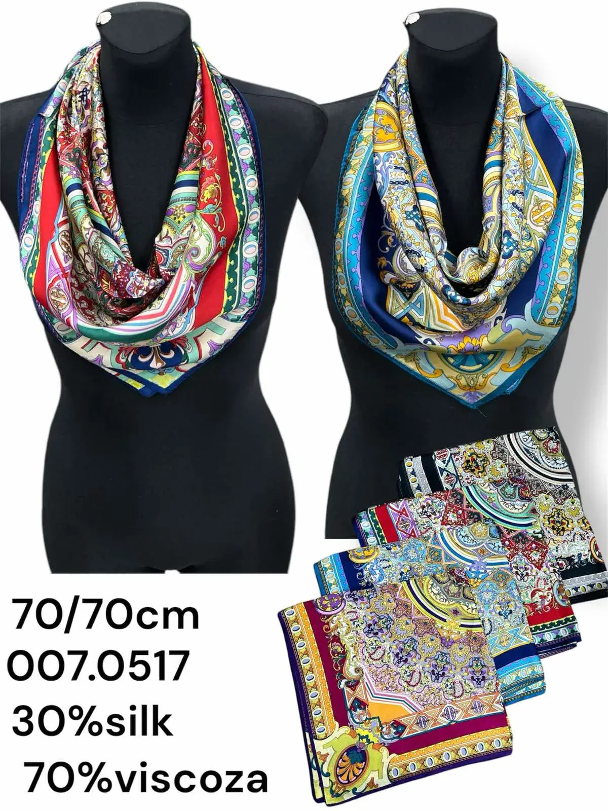Szalik damski apaszka 70x70cm 30% jedwab wzorzysta 12szt