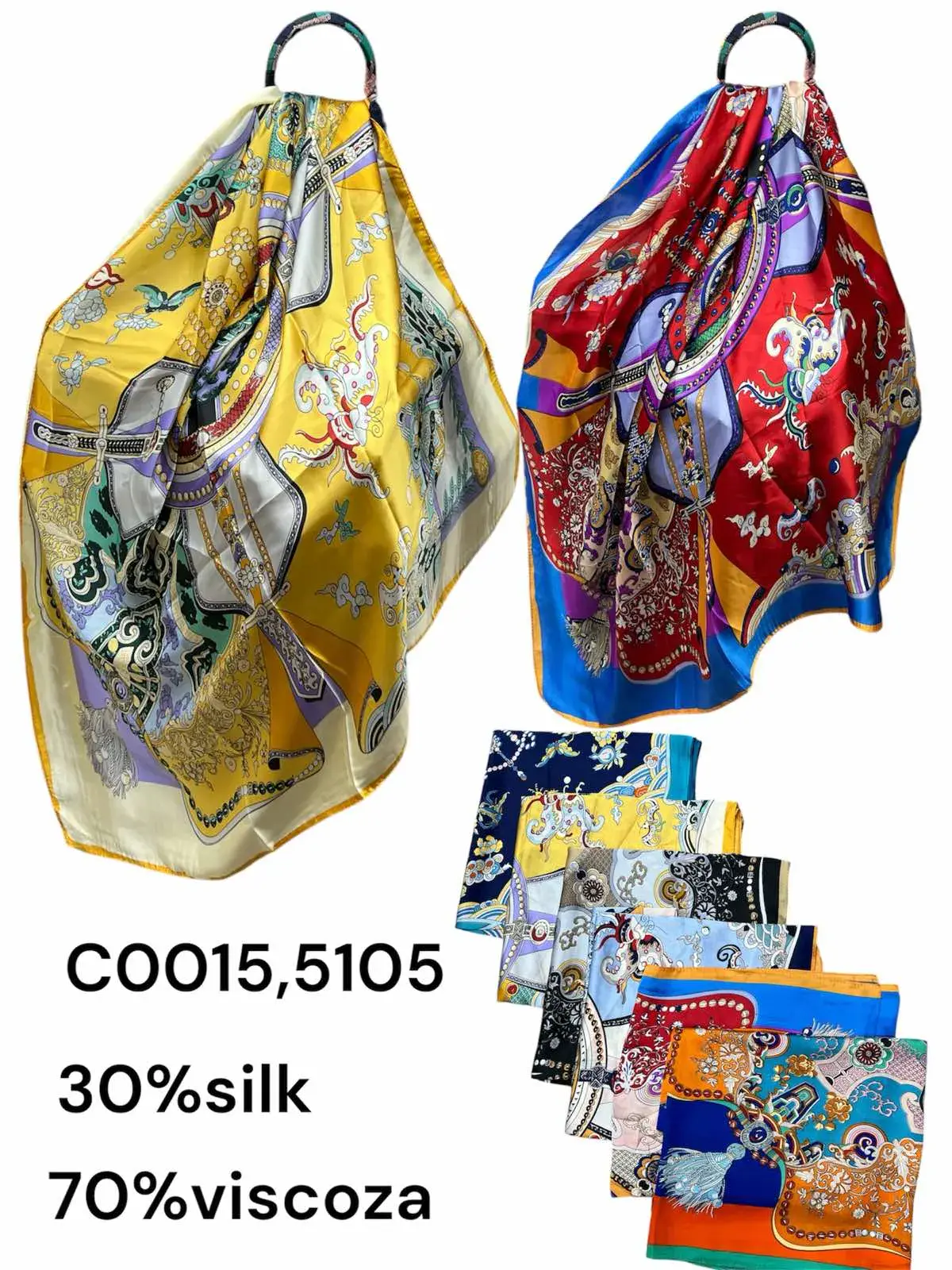 Szalik damski apaszka 30% jedwab wzorzysta mix kolorów