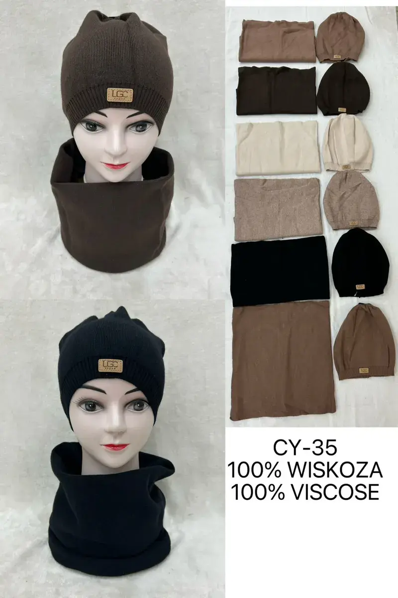Komplet czapka i komin z wiskozy mix kolorów uniwersalny