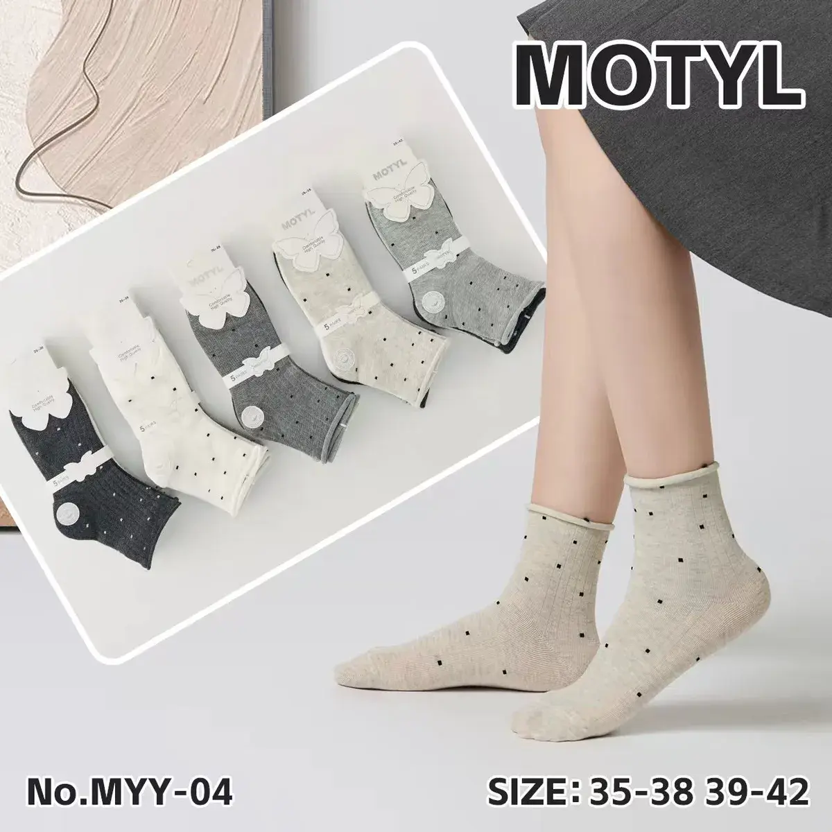 Skarpetki Motylek z Wzorami Motyli Szare 35-42