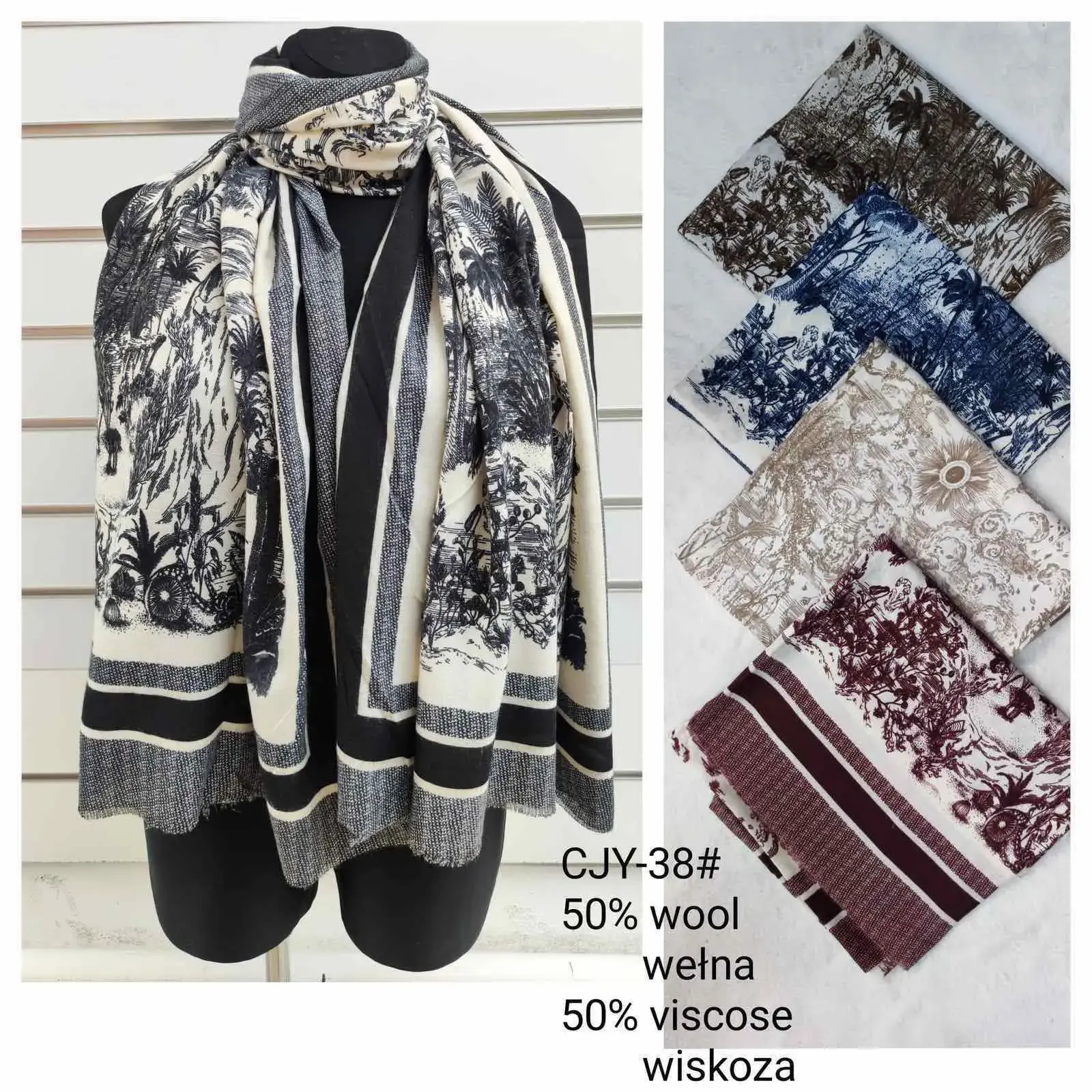 Szaliki damskie CJ-Y38# 50% wełna 50% wiskoza