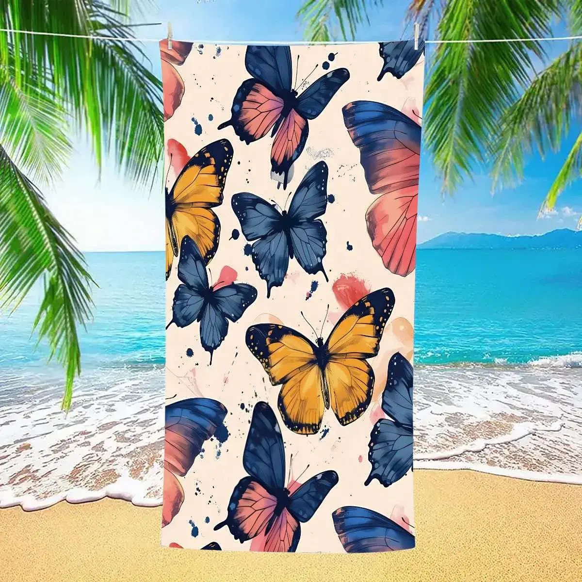 Ręcznik plażowy z mikrofibry motyle 70x140 cm