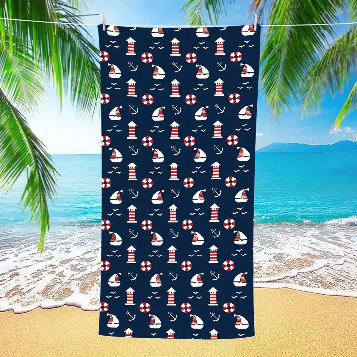 Ręcznik plażowy z mikrofibry 70x140 cm marynistyczny